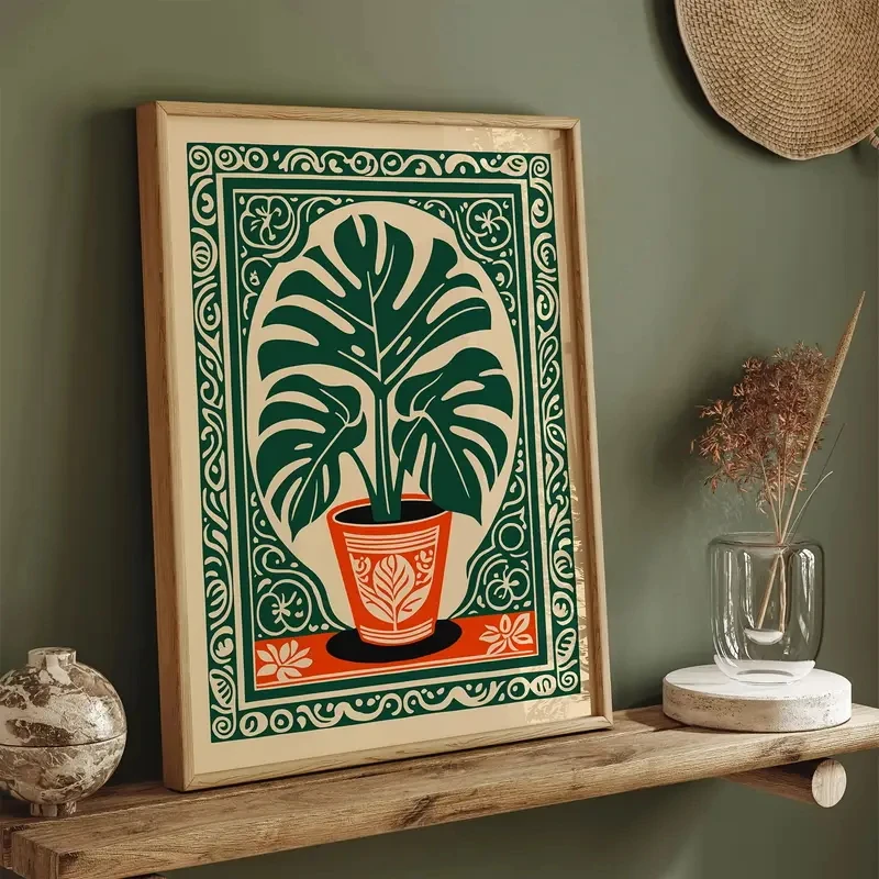 

Retro Bohemian Tropical Plant Green Leaf Canvas Printed Walls Bedrooms Living Rooms Kitchens Corridors Interior Home Decoration