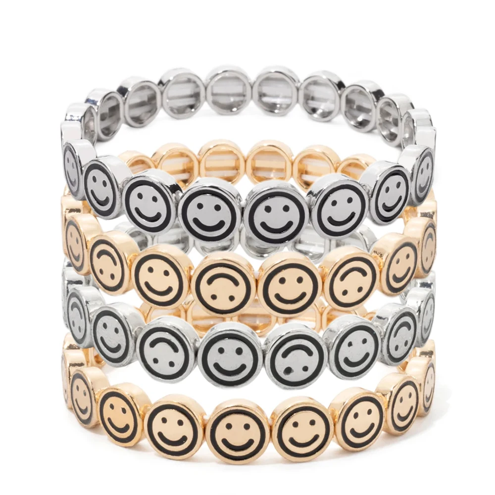 2024 10mm Round Shape Happy Emotional Bangle For Women Gold Color Beaded Elastic Bracelets