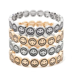 2024 10mm Round Shape Happy Emotional Bangle For Women Gold Color Beaded Elastic Bracelets