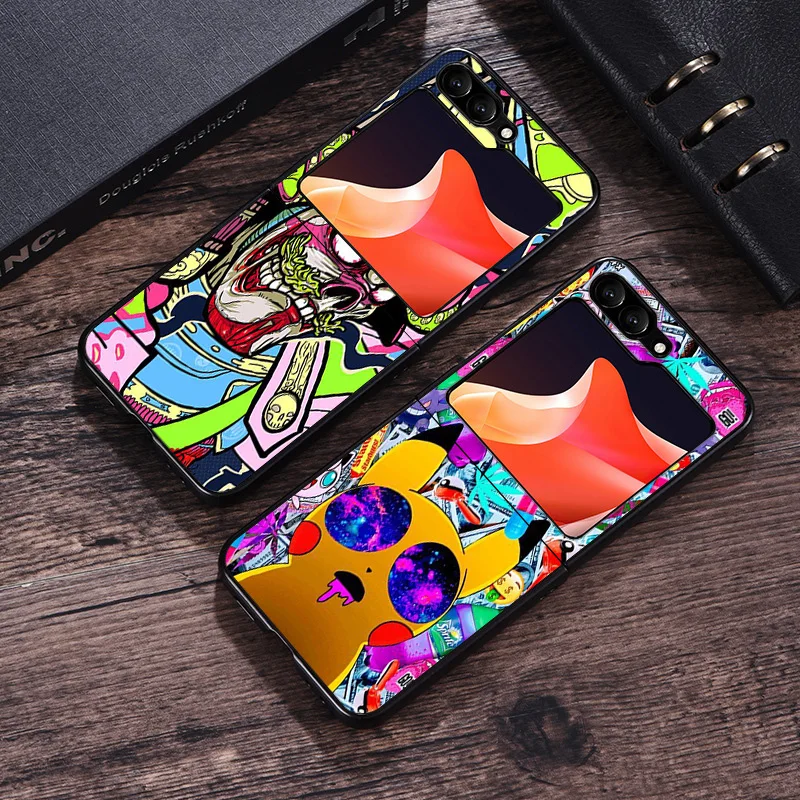 Matte Phone Case For Samsung Galaxy Z Flip5 Flip4 Flip3 Flip 3 4 5 5G Luxury Graffiti Sticker Art ZFLIP Hard Black Soft Cover