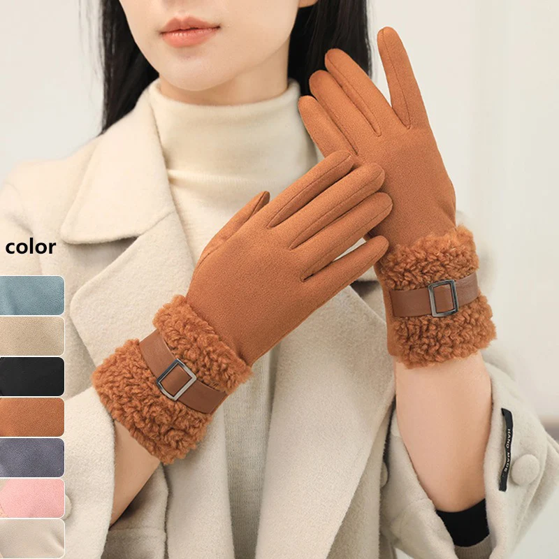 Gants chauds d'hiver pour femmes, doublure épaisse en laine d'agneau, gants chauds et résistants au froid pour écran tactile, gants de transport élégants et à la mode
