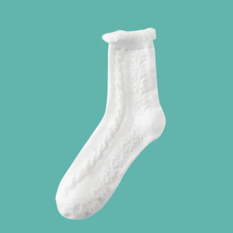 5/10 Pairs New Women's Middle Tube Socks Four Seasons Pure White Socks Mid-tube Cute Socks College Style White Socks