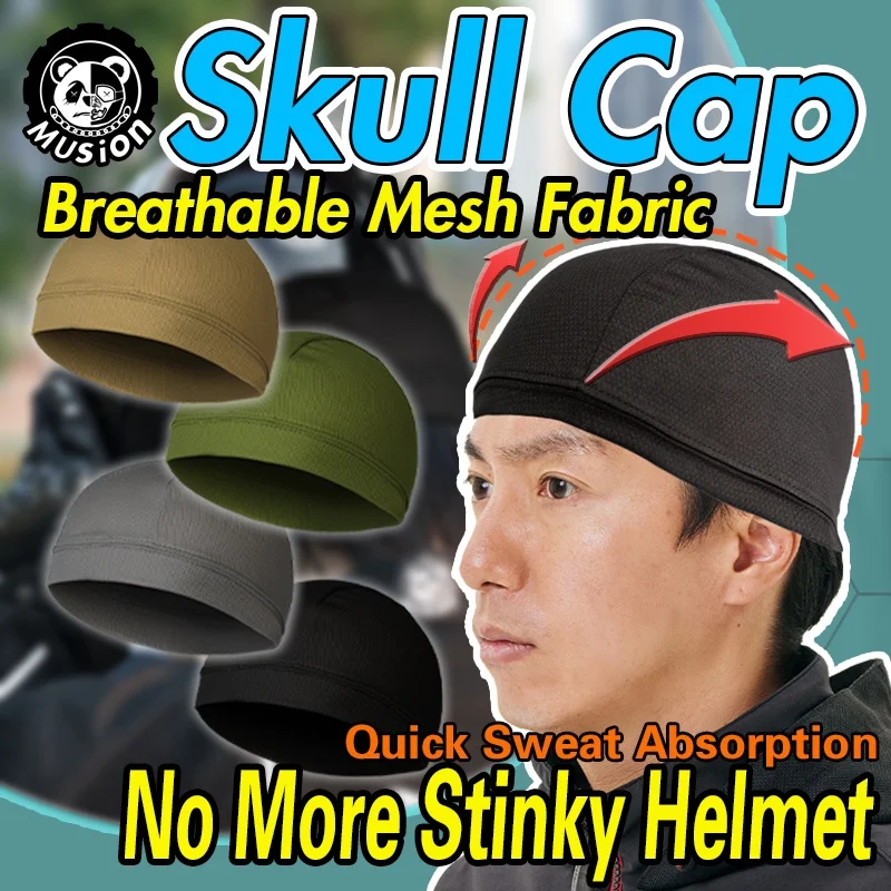 Musion Mesh Helmet Liner Absorb Sweat Quick-Drying Running Sport Skull Cap for Biker Solid Color