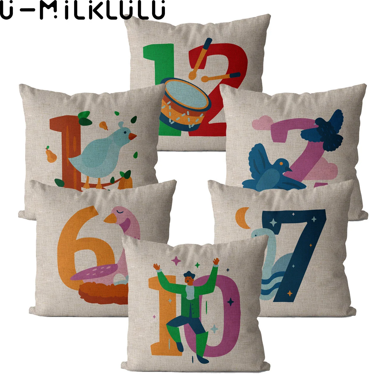Cartoon Animal Number Throw Pillow Cover, Home Decoration, Pillowcase for Room, Outdoor Cushion Cover, 45x45, 40X40