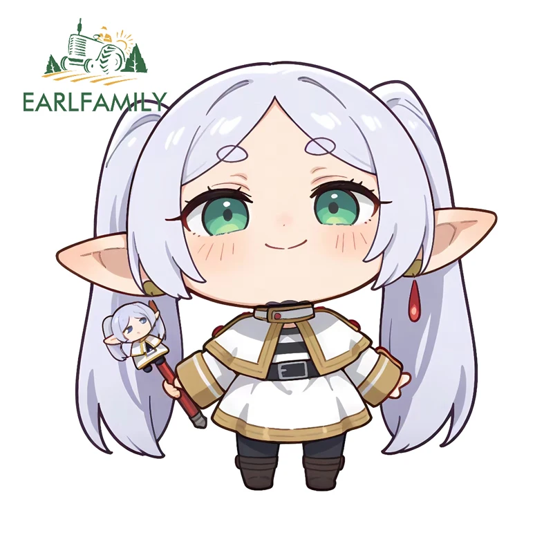 EARLFAMILY Kawaii Cartoon Frieren Car Decal Cute Popular Anime Loli Graphics Decal Funny Camper Car Door Protector Decor
