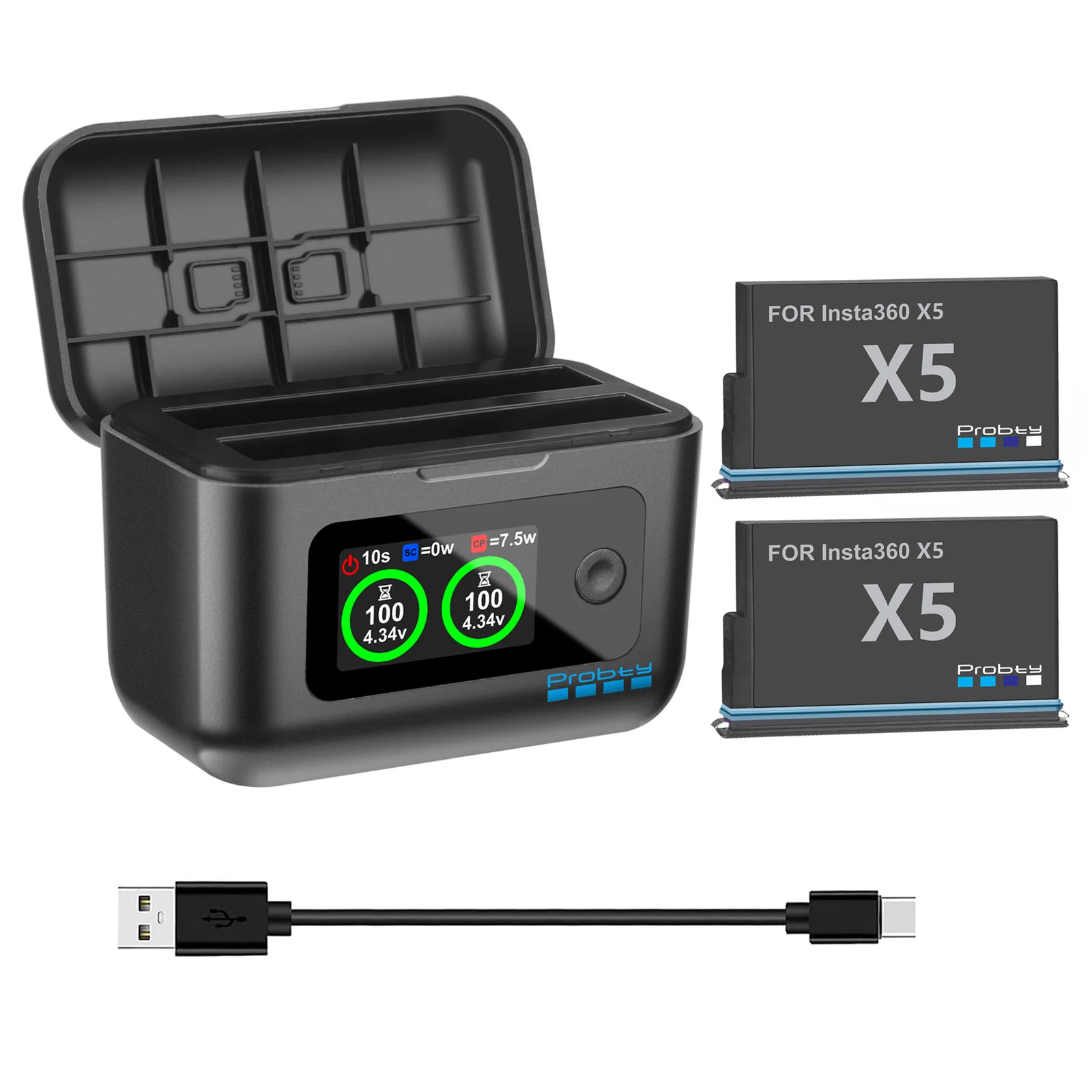 Akumulator Insta360 X5 2850mAh i dwukanałowa szybka ładowarka z wyświetlaczem LCD, akcesoria zasilające do kamery sportowej Insta 360 ONE X 5 — 2