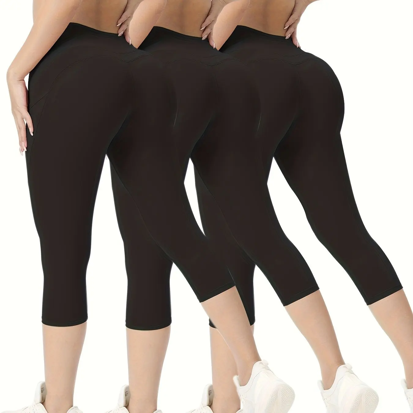 3pcs Women's High-Waist Long Sports Leggings with Mobile Phone Pocket Yoga Tights Opaque Sports Trousers