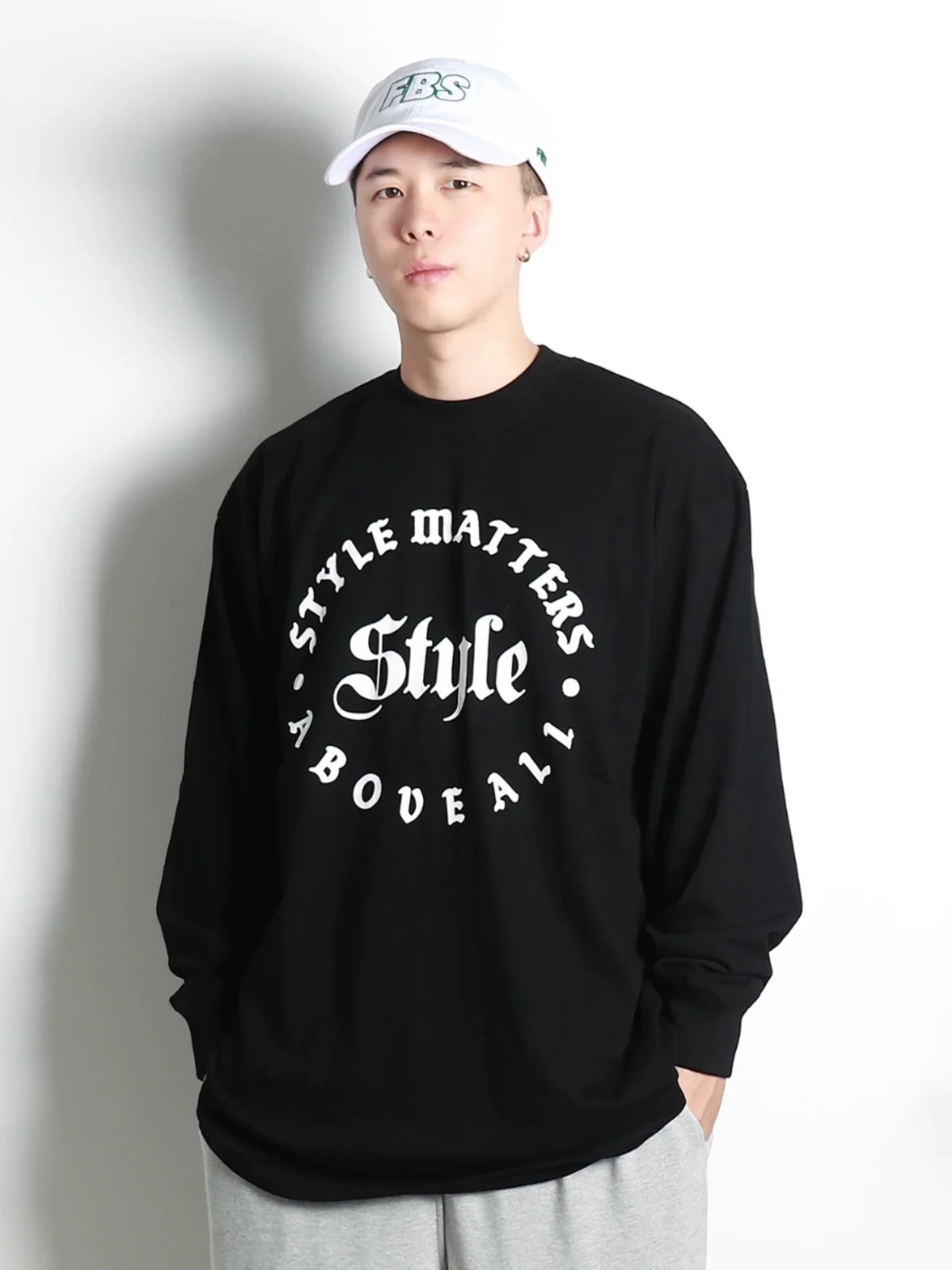 FBS Brand HighLight Series Long Sleeve Loose Neck T-Shirt 280g Heavyweight Casual Style Cotton Wool Fabric Youth Fashion