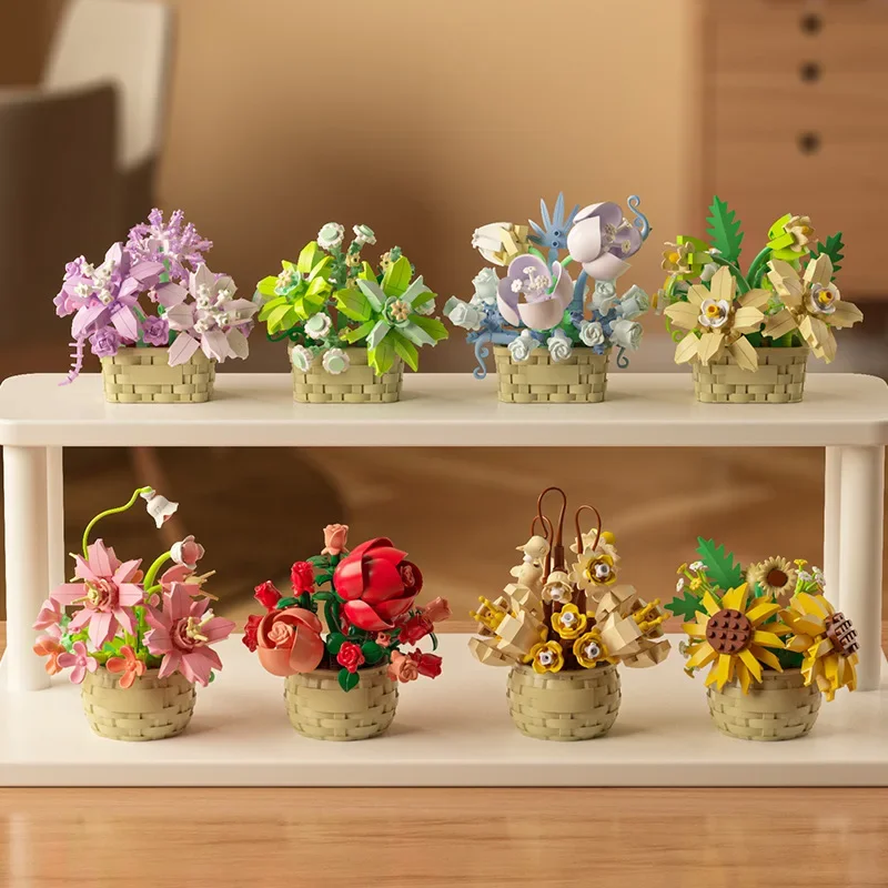Adults Bouquet Flower Micro Particle Building Blocks Toy for Children Girls 6 To 12 Years Old Birthday Gift Flowers Mini Bricks