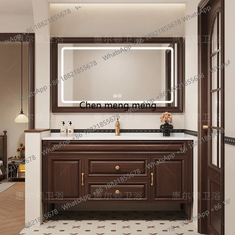 M45 American oak bathroom cabinet combination floor wash basin cabinet solid wood wash table ceramic integrated basin