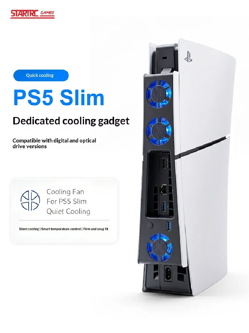 DEVASO PS5 Slim Cooling Fan with 3 Fans 2 Speed USB 3.0 Port Cooler for PlayStation 5 Slim Console Accessories