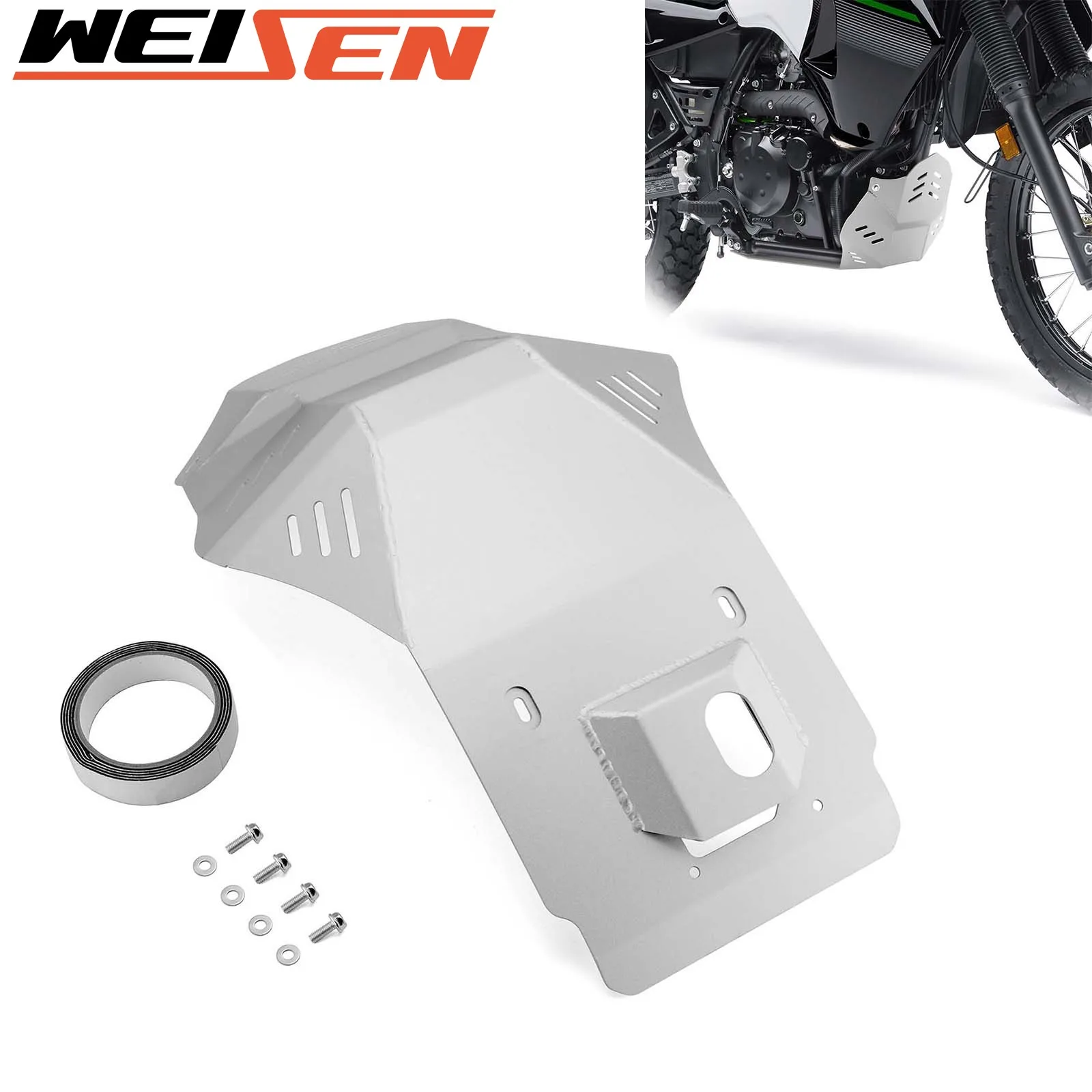 For 2008 - 2019 Kawasaki KLR 650 Motorcycle Engineering Swing Arm Skid Plate Solid Steel Silver Accessories