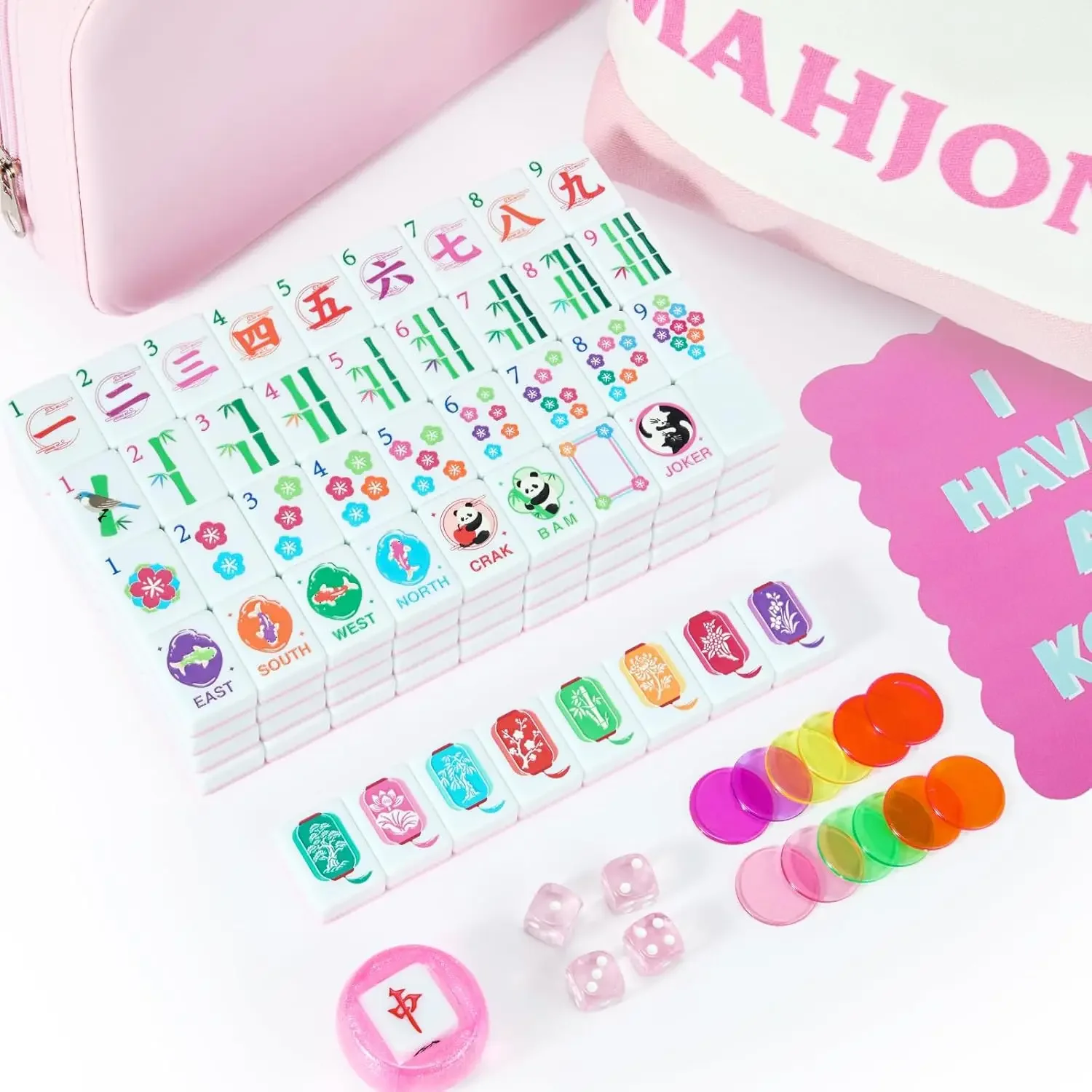 

Элегантный набор для американского маджонга с резьбой, 3 см | 160 розовых меламиновых плиток с рисунком сзади | Классическая стратегическая игра для взрослых и начинающих