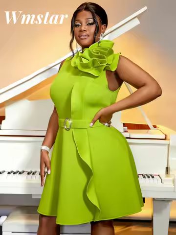 Wmstar Plus Size Dresses Women Party Sleeveless Midi Party Evening Dress Flower Birthday Outfits Wholesale Dropshipping 2025