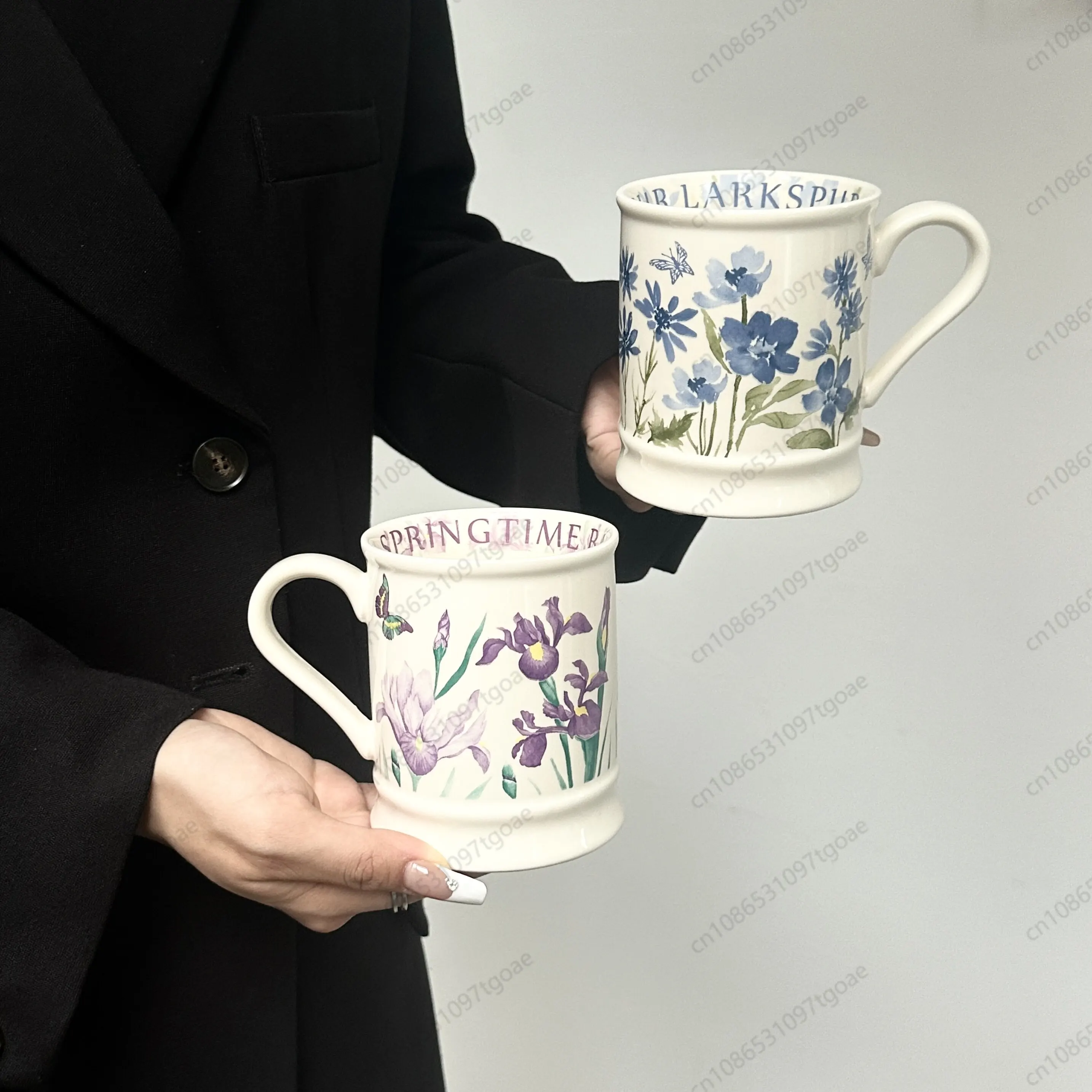 Design cup premium retro oil painting wind chimes flower mug ceramic water cup women's home office coffee cup