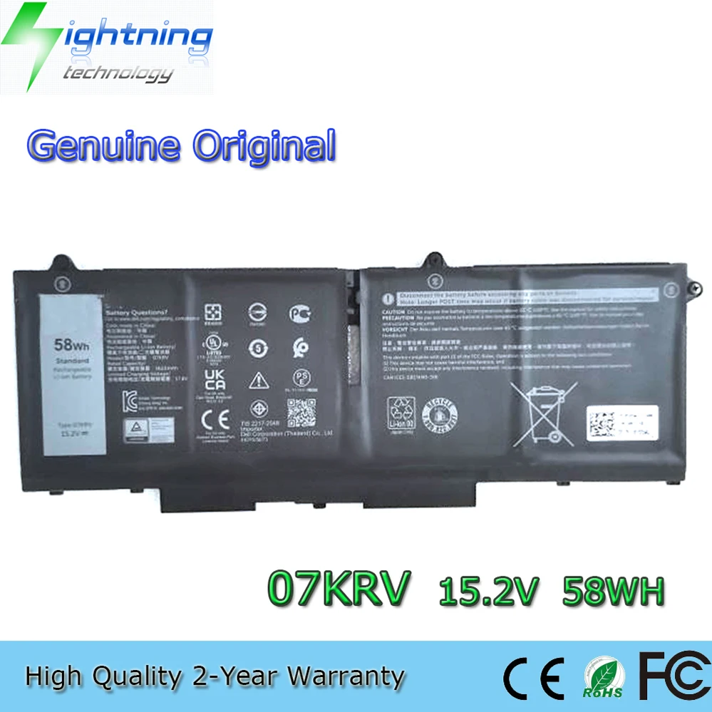 

Genuine 07KRV 15.2V 58Wh Laptop Battery for Dell Latitude 5330 5430 5530 Precision 3570 Series