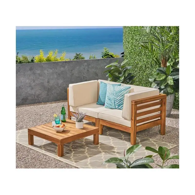 

3-Piece Beige Loveseat Set with Coffee Table