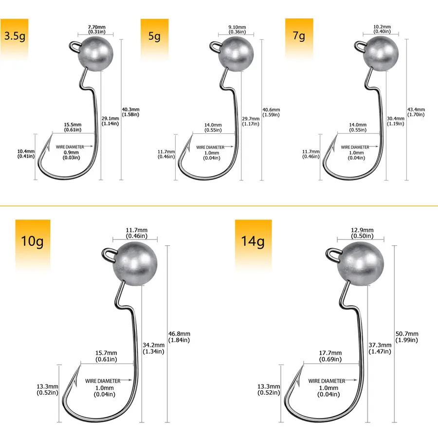 JYJ Exposed big Jig Head 3.5g 5g 7g 10g Barbed offset Hook Fishing Hooks, Sharp jig head hook for soft worms