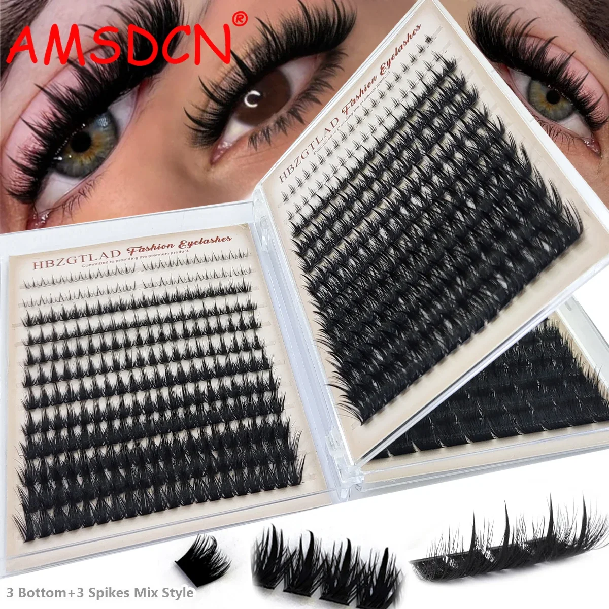 AMSDCN Salon-Like Lash Clusters Kit With Spikes DIY Eyelash Clusters D Curve Spiky Full Cluster Eyelash Extensions Eyelashes