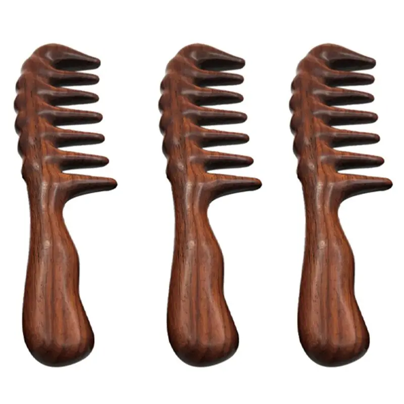 ABJI-3X Hair Comb For Detangling - Wide Tooth Wood Comb For Curly Hair - No Static Natural Wooden Sandalwood Comb