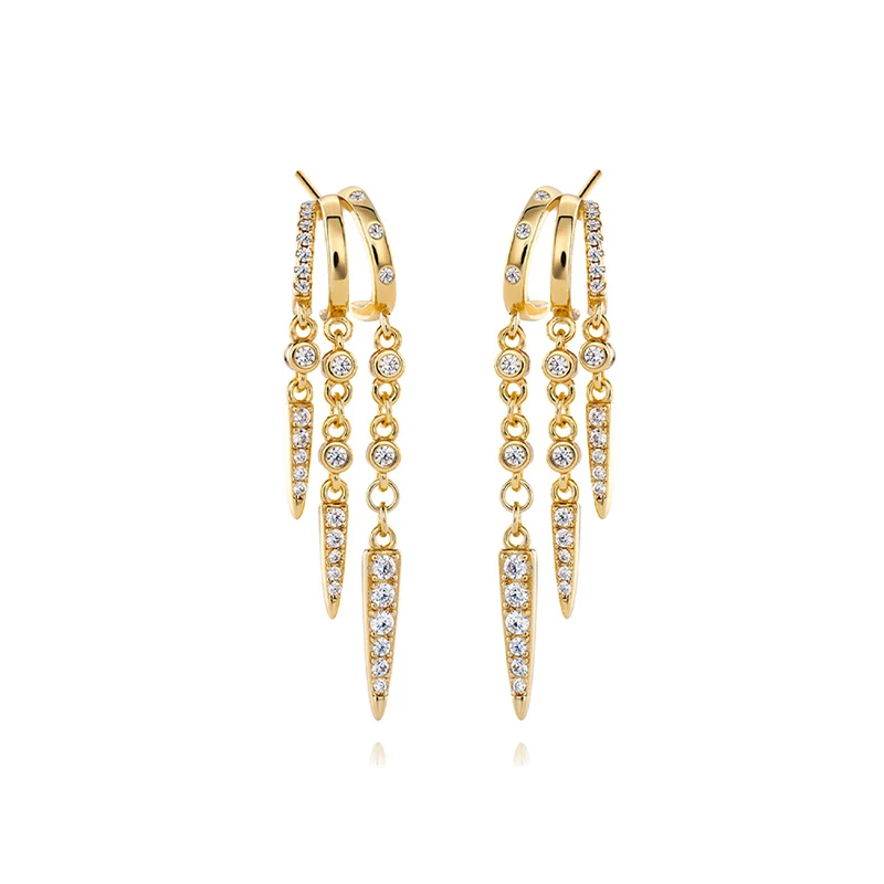 Stylish Designer 925 Sterling Silver Luxury Geometric Tassel Zircon Drop Stud Earrings For Women Daily Wear High Quality