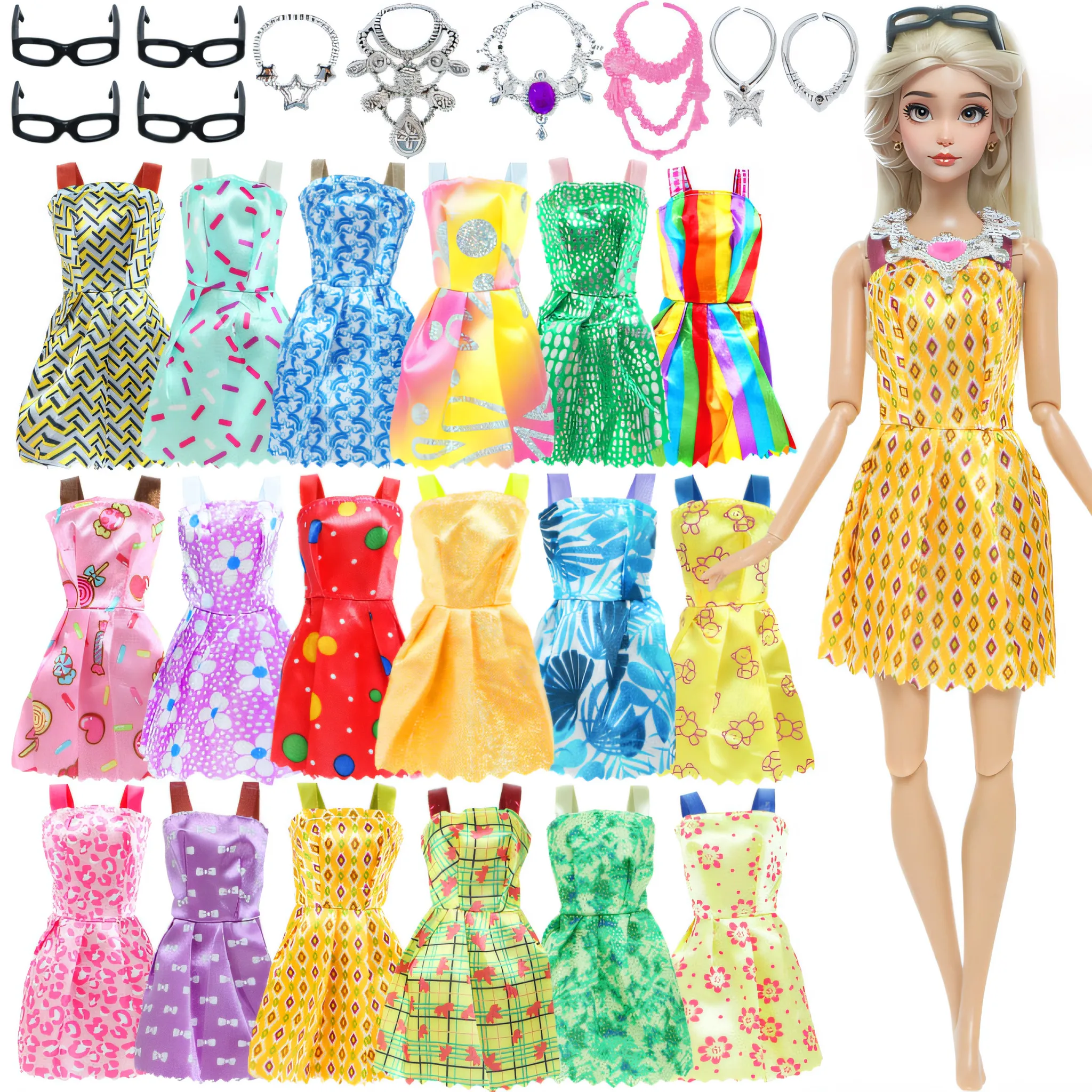 Set De 28 Piezas De Ropa Y Accesorios Para Muñecas – Vestidos, Zapatos, Bolsos Y Joyas Para Niñas De 11.5 Pulgadas