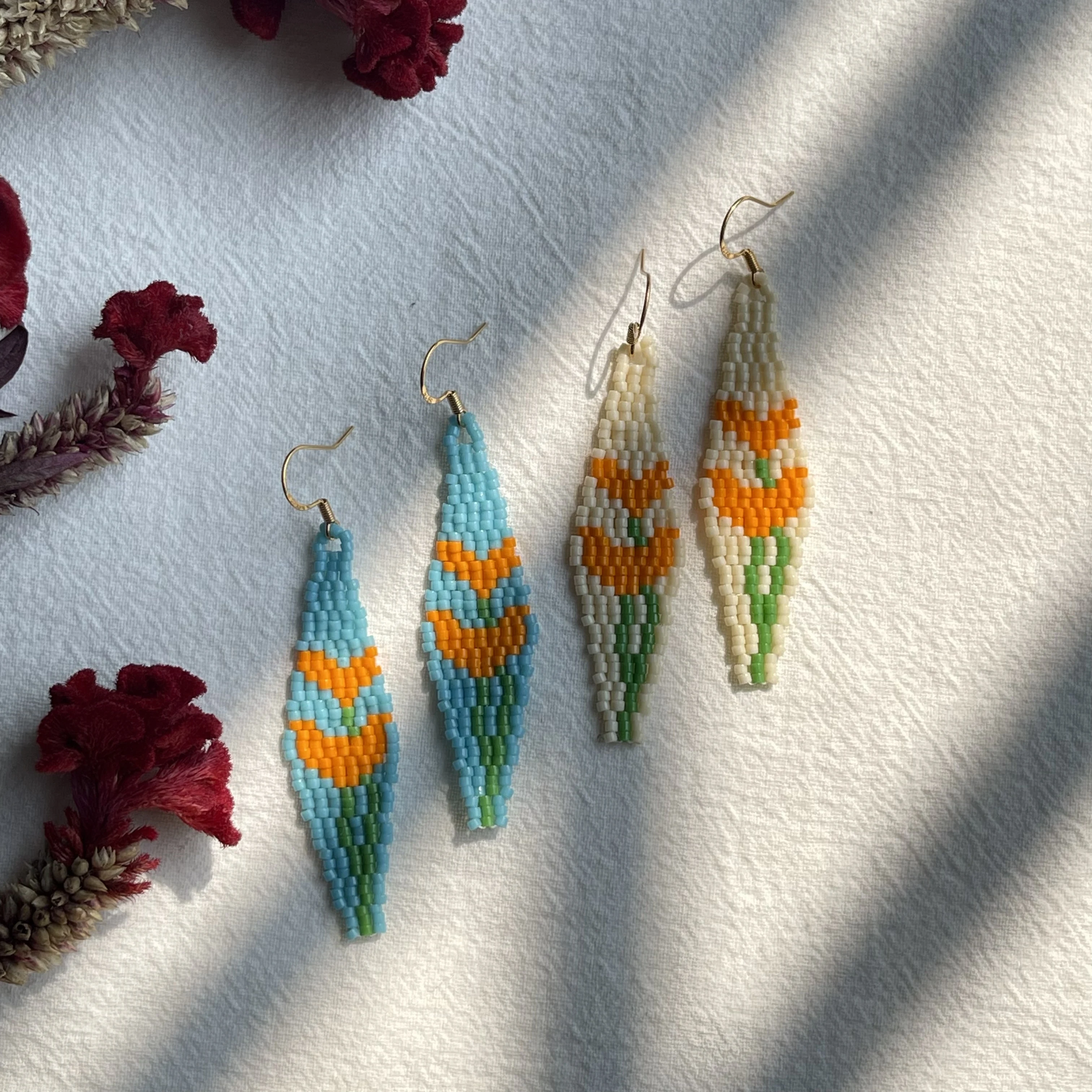 ZGMXR Rice bead earrings Tulip flowers Colorful Creativity Hand-woven Alloy Fashion Simple Bohemia Woman Beaded earrings