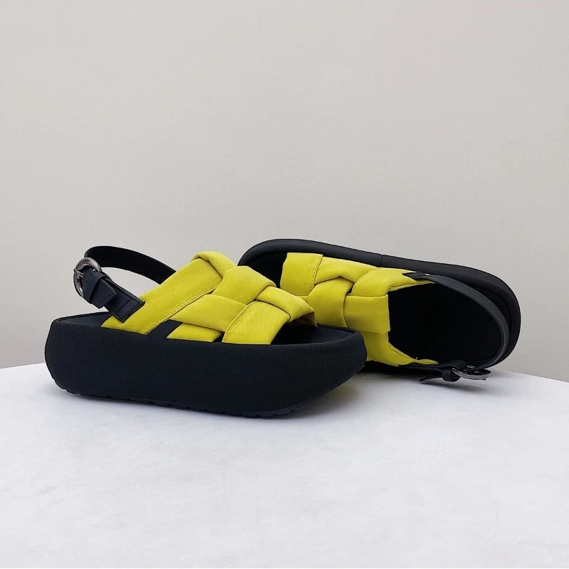 Platform Romeinse sandalen en pantoffels Zomer nieuwe ronde neus Open teen Geweven zachte zool Antislip sportstrandschoenen