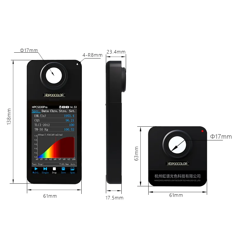 HPCS330Pro HOPOOCOLOR 380-1000nm Irradiance de luz Nir mW/cm2 spectrómetro CCT CRI medidor analizador de espectro