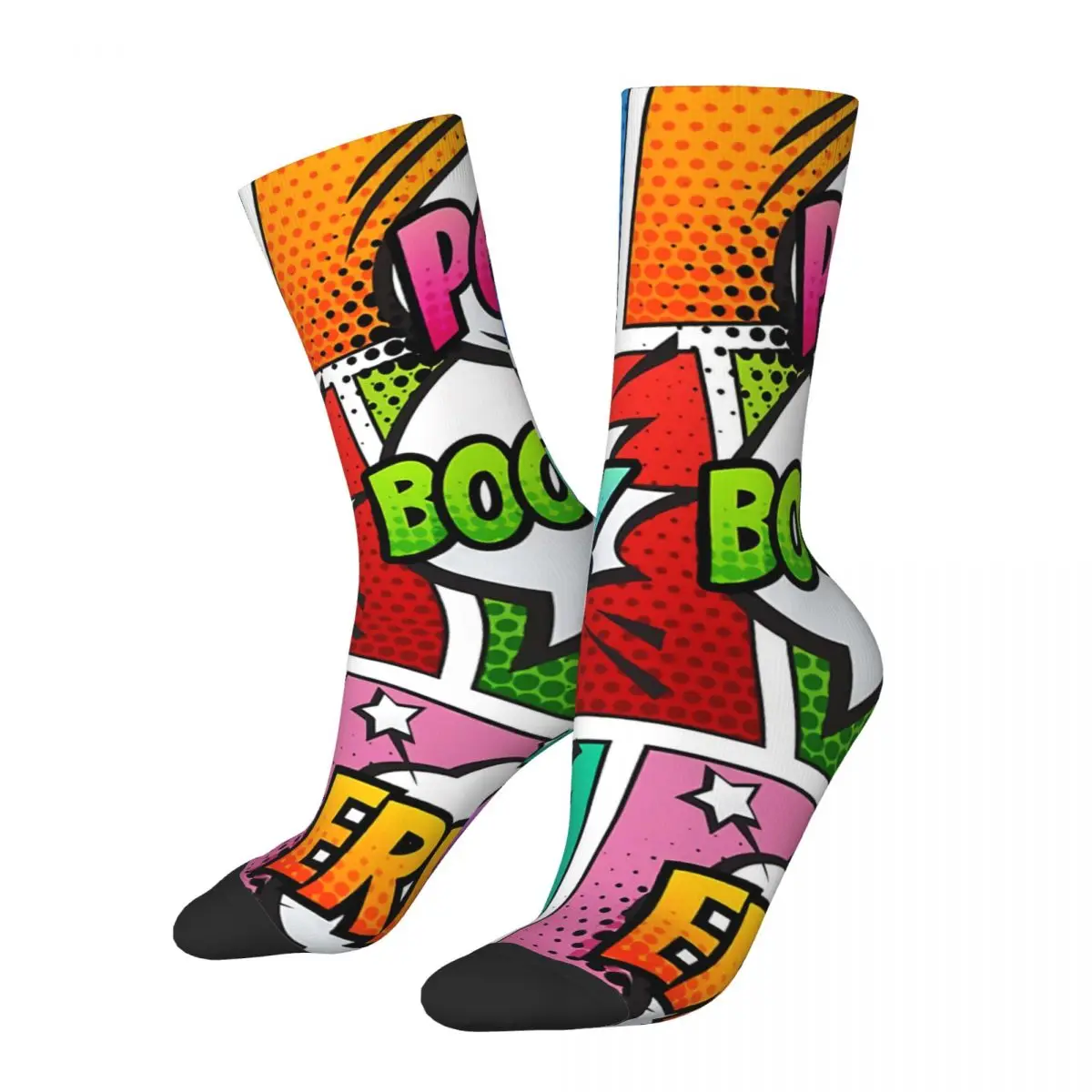 Hip Hop Retro Pop Art Comic Book Panels Crazy Men\'s Socks Unisex Comic Book Lover Street Style Pattern Printed Crew Sock