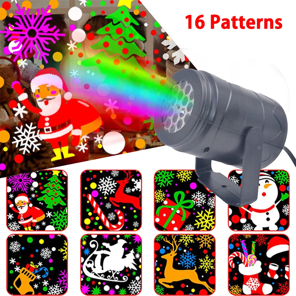 USB Christmas Projector Lights Snowflake 16 Patterns Xmas Party Stage Light  Outdoor Indoor DJ Laser Lamp Holiday Decoration