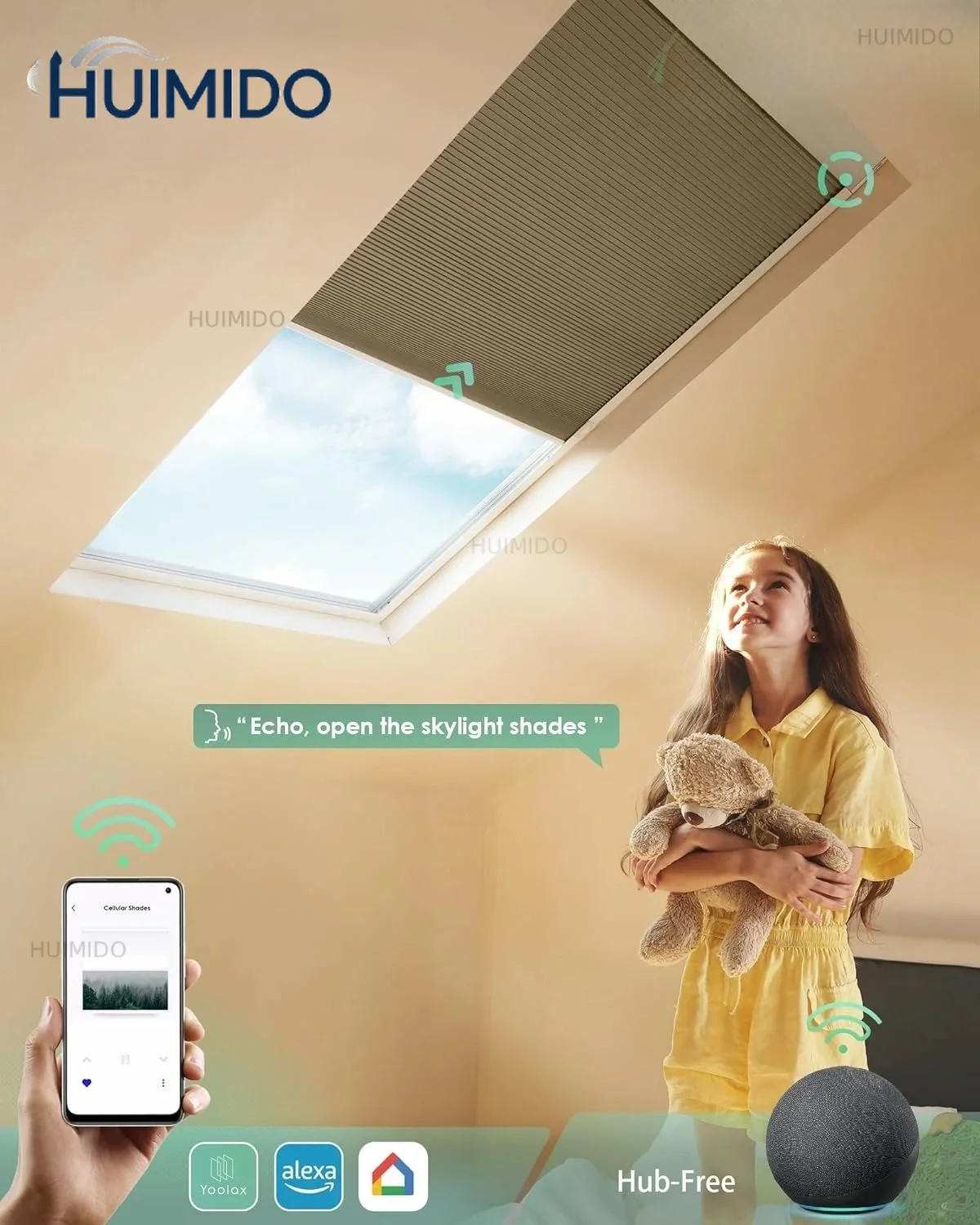 Custom-made Sunroad Smart Cellular Shades Compatible with Alexa Google, Electric Cordless Honeycomb Blinds