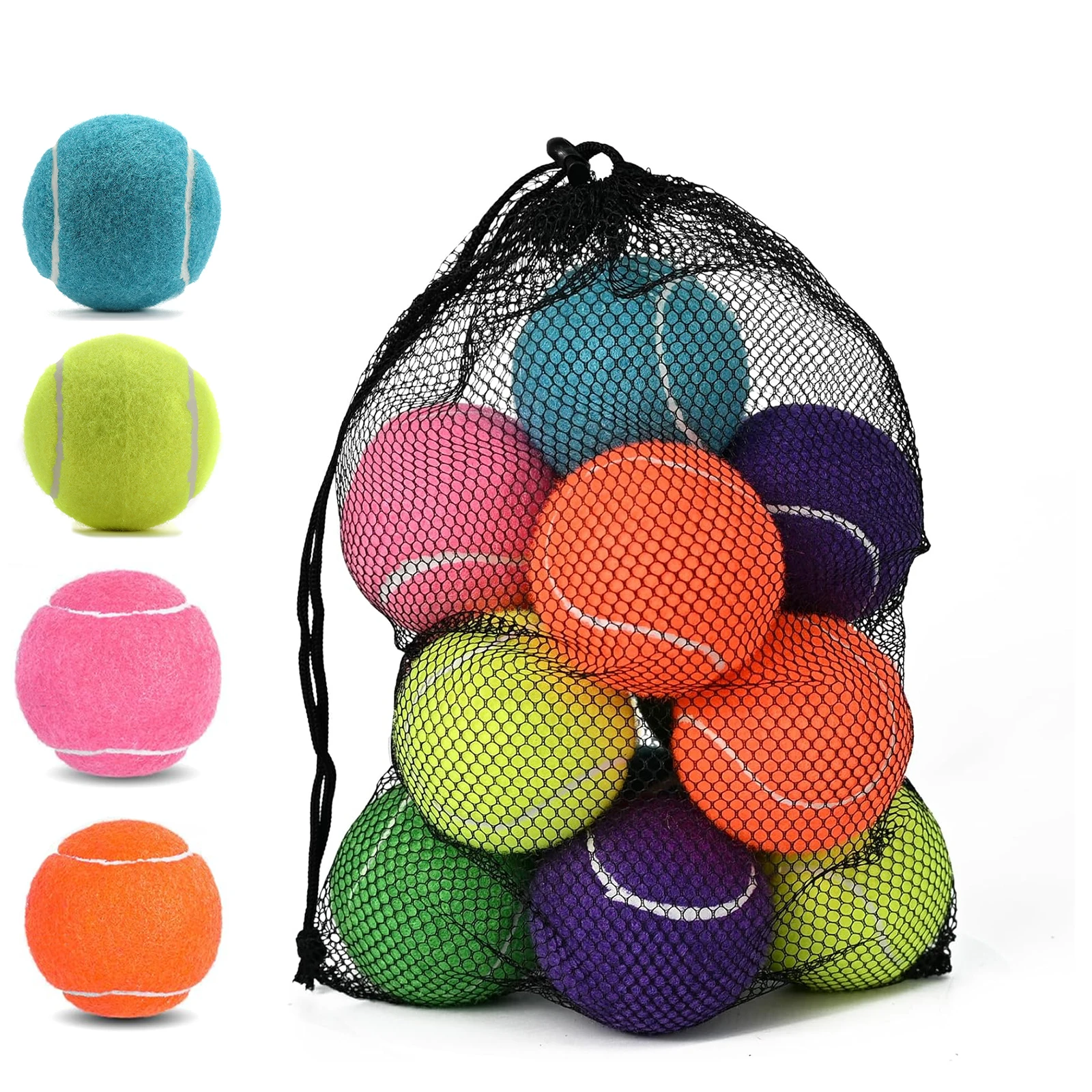 

Colored Tennis Balls with Mesh Carry Bag Durable Construction & Safe Material for Daily Court Training Or Outdoor Casual Play