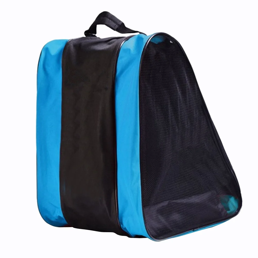 Roller Skating Blue Waterproof Nylon Durable Adjustable Strap Three Pockets For Ice Storage Back Arm Skate Bag