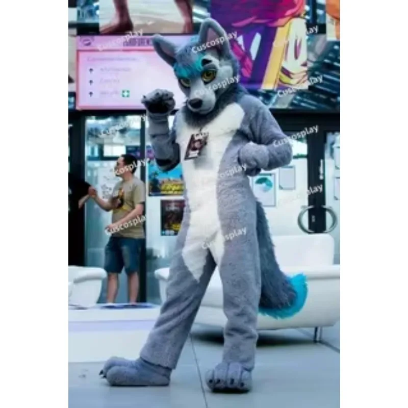 

Christmas Long Fur Furry Fox Wolf Husky Dog Mascot Costume Fursuit Adult Cartoon Annual Celebration Amusement Park