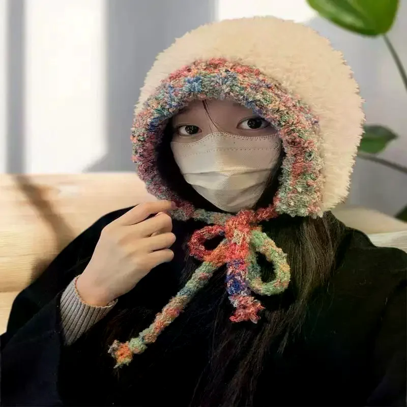 

Зимняя женская теплая защитная шапка для ушей, модная и универсальная вязаная шапка, сумка через плечо двойного назначения, кепка с капюшоном