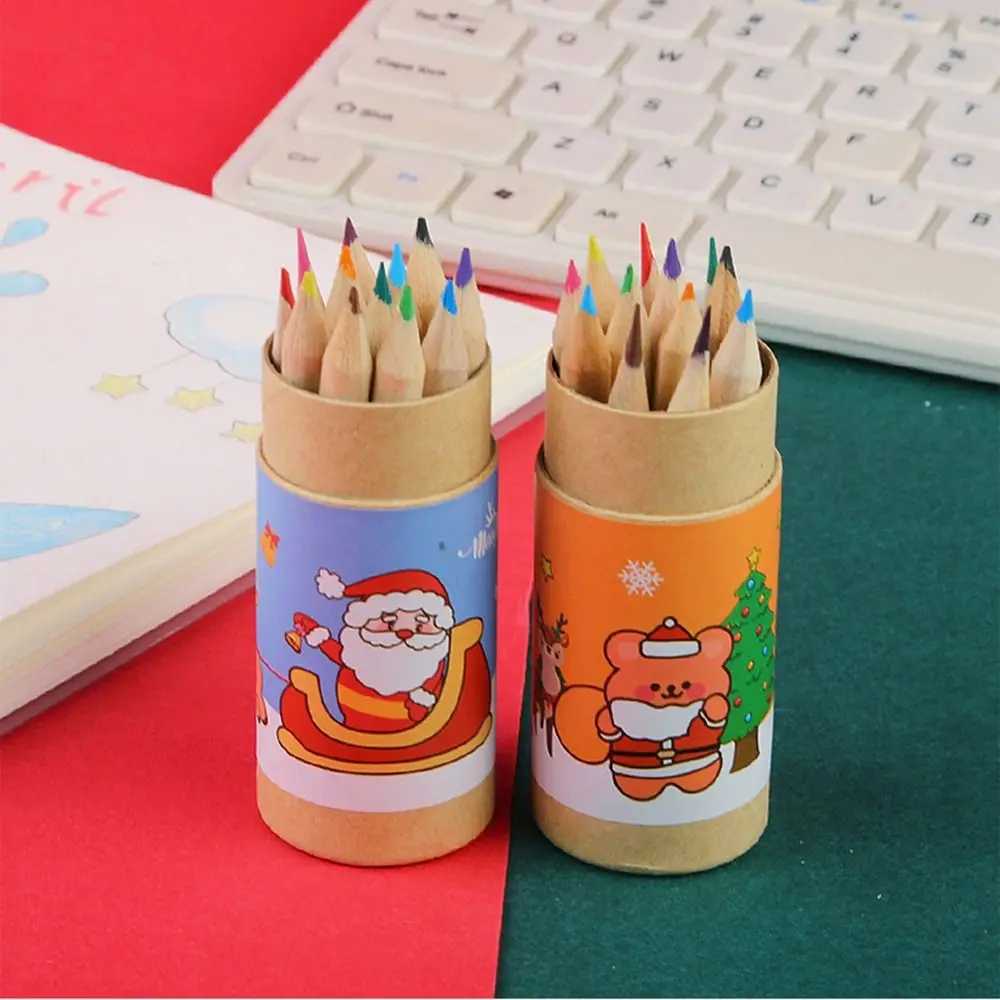 Hand-Painted Painting Pen with Built-in Sharpener Gift Sketching Pen Christmas Colored Pencils Wooden Pencils Drawing Pencils