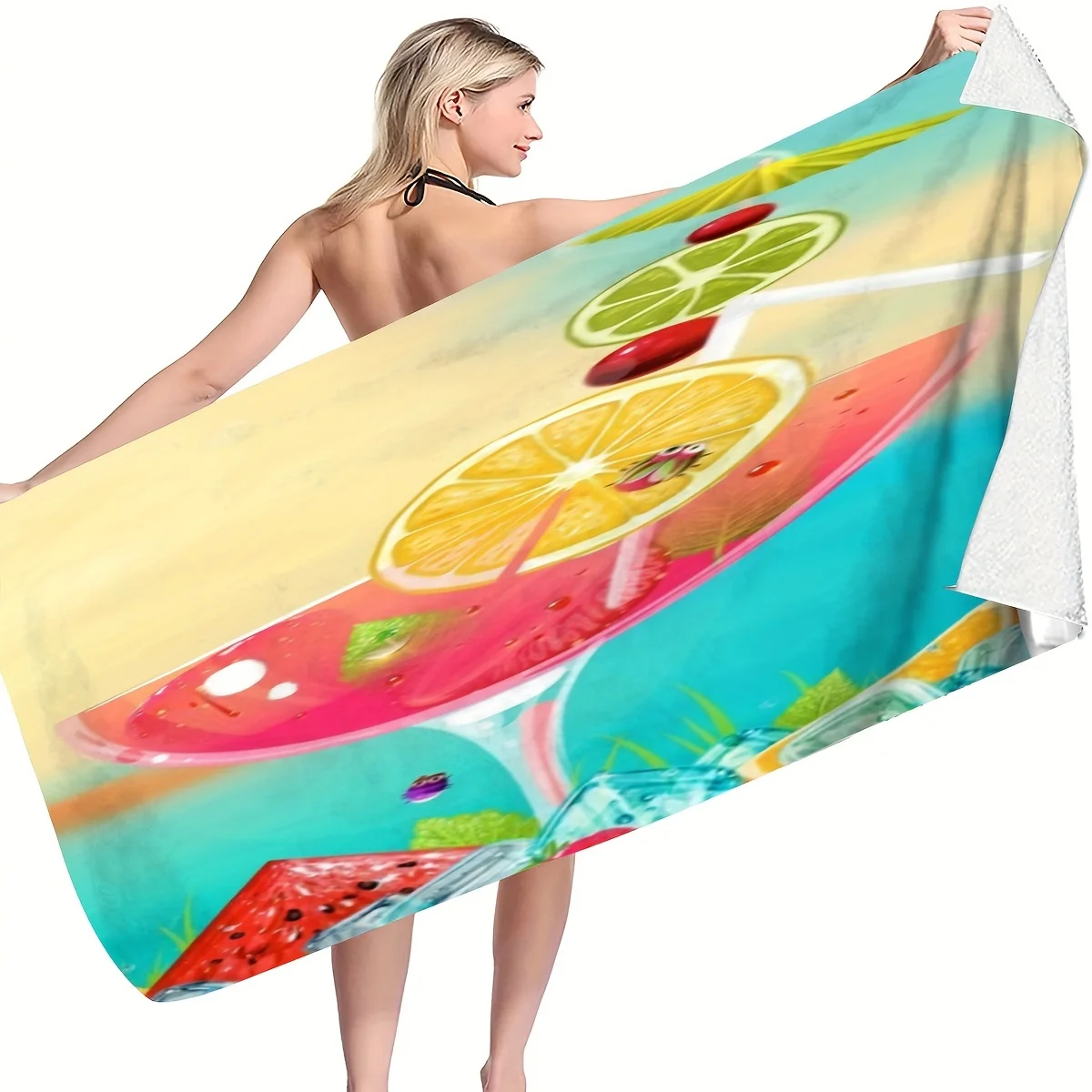 Printing Drink Pattern Seaside Beach Towel Summer Microfiber Beach Towel Bath Towel for Yoga Fitness Swimming Camping