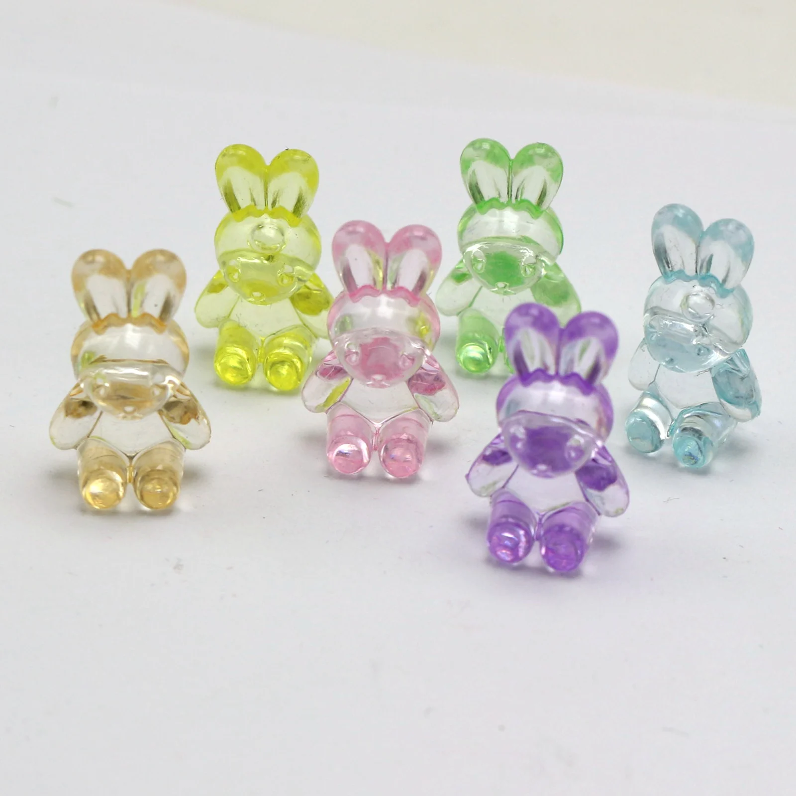 50 Mixed Transparent Color Acrylic Smooth Cute Bunny Rabbit Charm Beads 24mm