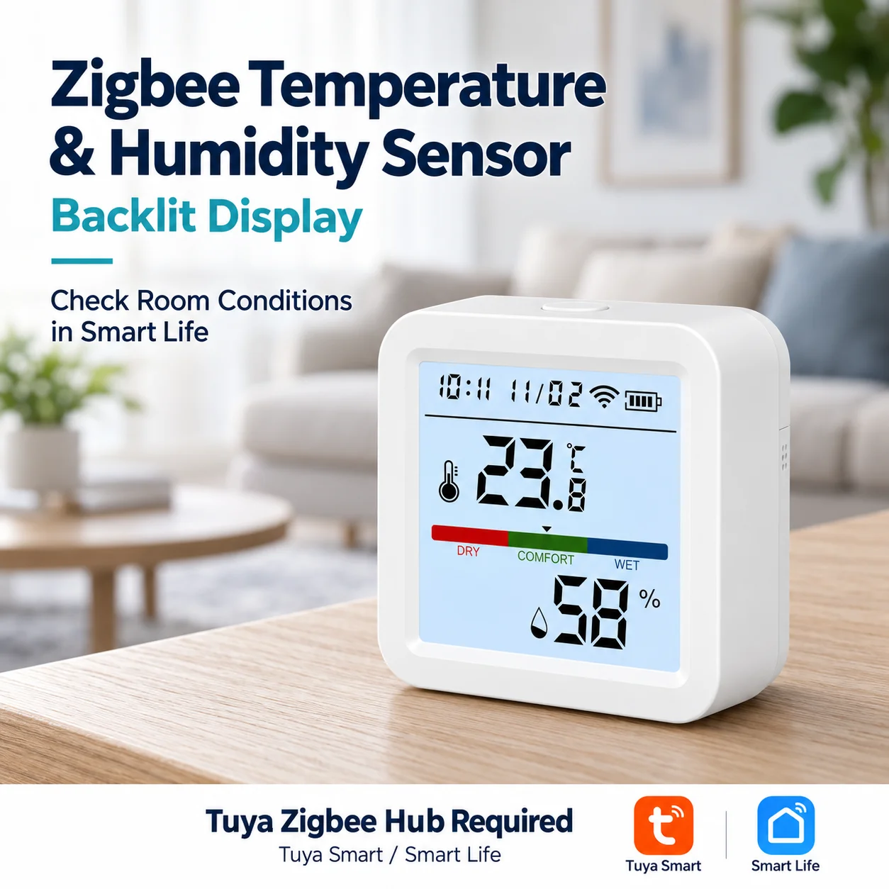 Tuya ZigBee Temperature Humidity Sensor LCD Digital Thermometer Hygrometer Smart Home Room Climate Monitor Hub Required