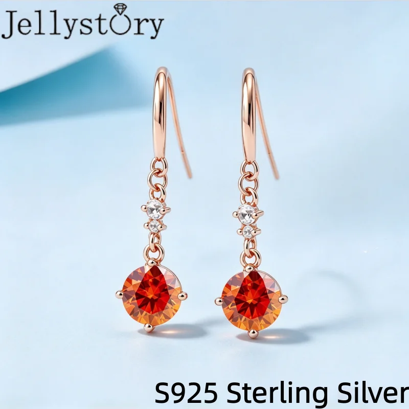 Jellystory 1CT AB Color Moissanite Dangle Earrings S925 Silver Rose Gold Chain Drop Earring 6.5mm Wedding Party Jewelry Gift