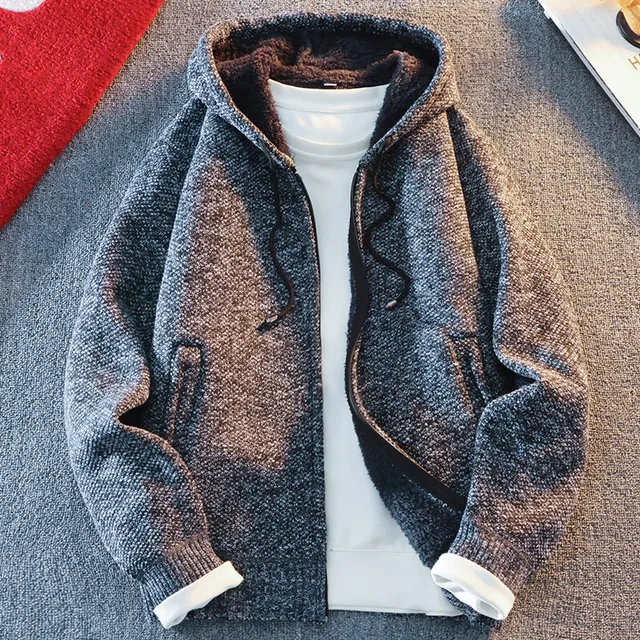 Classic Men's Knitted Sweater Cardigan Hooded Jackets Casual Streetwear Full Zip Cardigans Jackets Coat 6