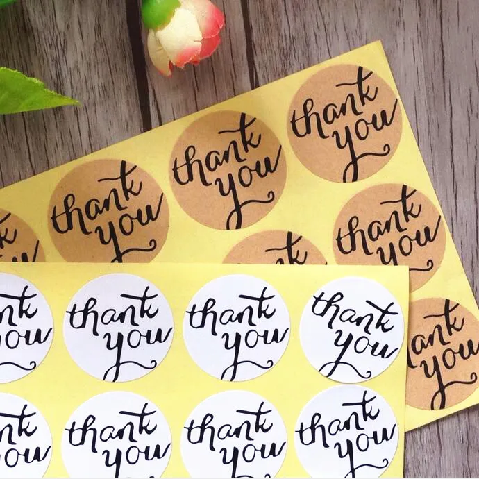 100pcs/lot Circular Thank you white and Kraft Adhesive Seal Sticker for Baking Gift Label Stickers Funny DIY Work