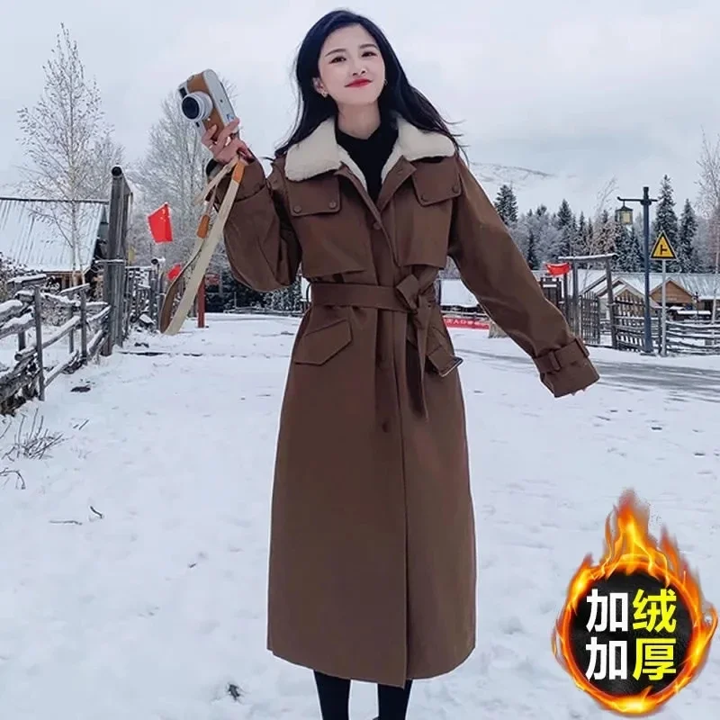

Women Thicken Parka Winter New Work Clothes Loose Cotton Jacket Windproof Women Casual Lined lamb wool Warm Long Overcoat XQ330