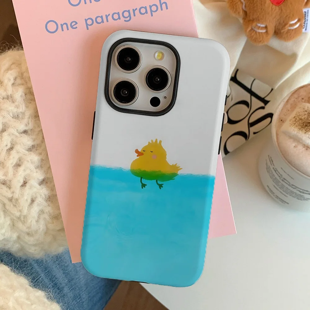 

Ins Swimming Yellow Duck Case for IPhone 16E 15 14 13 12 MINI 11 X XS XR XS MAX 7 8 Pro Max Plus Luxury Double-layer Back Cover