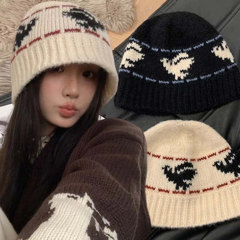 

Korean Style Bucket Hat Punk Y2K Knit Beanie for Women Men Warm Winter Retro Couple Hats Windproof Ear Protection Fisherman Hat