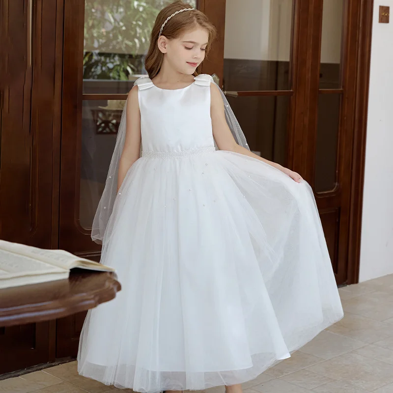 

Легкое роскошное атласное платье для девочки с цветочным декором, тюлевое платье принцессы, платье для свадебных выступлений и показов мод, детское платье для первого причастия.