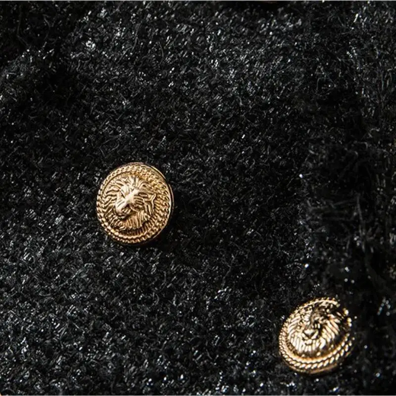 LEOSOXS 2025 Herfst Leeuwenkop Gouden Knop vrouwen Zwarte Vintage Formele Jassen Met Riem Slanke Pak Jassen Kantoor Dame bovenkleding