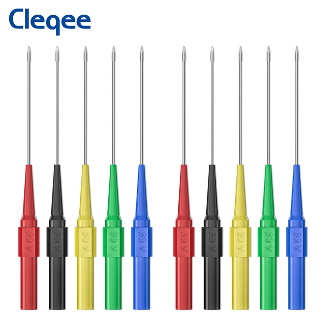 Cleqee 10 sztuk 1mm sonda testowa igła multimetr ze stali nierdzewnej przebicie tylna sonda Pin 4mm gniazdo bananowe narzędzie inspekcyjne