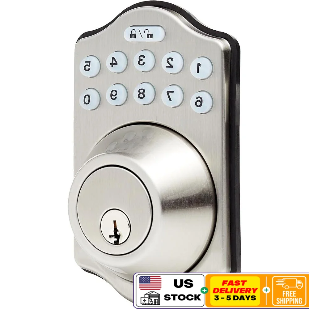 

Keyless Electronic Keypad Deadbolt Lock with Key Entry 6 User Codes Automatic Locking Durable Home Security Solution